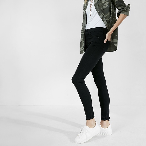 Express Black Mid Rise Jean Leggings - Picture 2 of 8